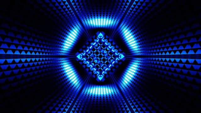 event and festival cube in tunne blue vibrating lighting abstract background sci-fi 3d l vj loop 4k