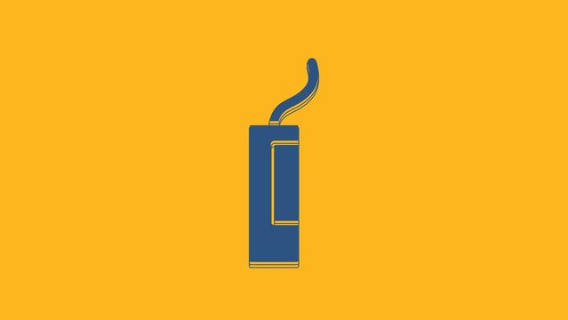 Blue Detonate dynamite bomb stick icon isolated on orange background. Time bomb - explosion danger concept. 4K Video motion graphic animation