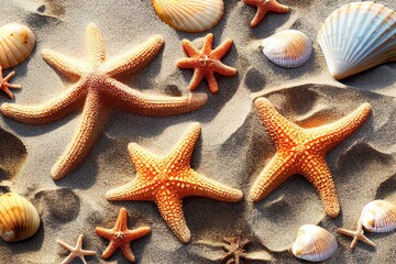 seashells on seashore - beach holiday background