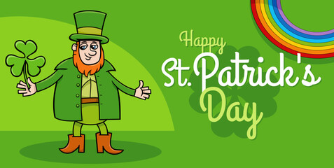 Saint Patrick Day design with cartoon Leprechaun with clover