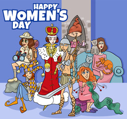Obraz premium Women's Day design with cartoon women group