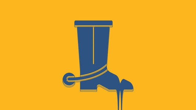 Blue Cowboy boot icon isolated on orange background. 4K Video motion graphic animation