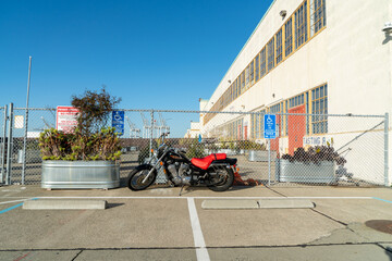 Shot of a vintage motorcycle at the Alameda Naval Base