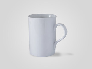 White coffee or tea mug template mock up with copy space, against light grey
