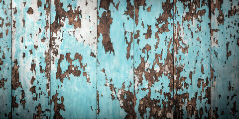 Old weathered aged wood background with colorful peeling paint. Generative AI