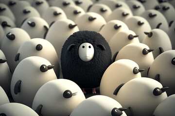 Sheep standing in a row and thinking. AI generated image