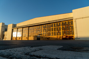 View of the hangar at the Alameda Naval Base in Alameda, CA
