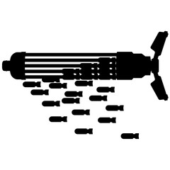 cluster munition, cluster bomb, submunition bomb a form of air dropped or ground-launched explosive weapon detailed realistic silhouette