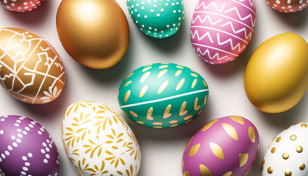Easter eggs - "Easter Joy": Celebrate the season of new beginnings with this stunning image of colorful easter eggs nestled in a decorative basket -ai generated.