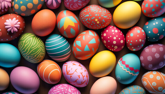 Easter eggs - "Easter Joy": Celebrate the season of new beginnings with this stunning image of colorful easter eggs nestled in a decorative basket -ai generated.
