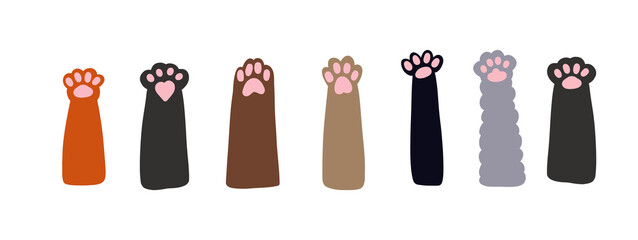 collection of cat's paws, hand drawn cat paw illustration, Doodle elements. Paw print icon, diary and notebook stickers, different animal’s footprints	