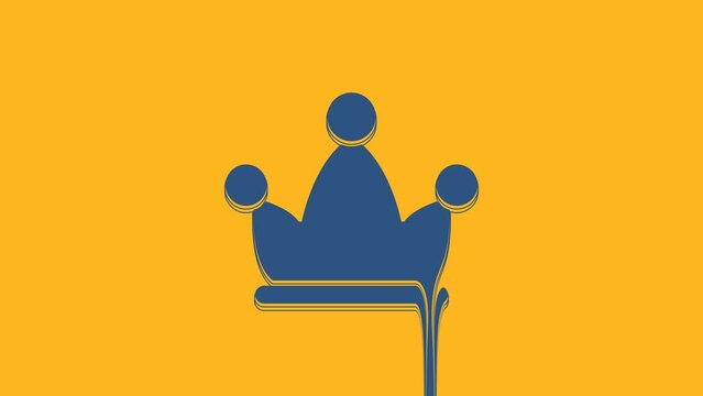 Blue Jester hat with bells isolated on orange background. Clown icon. Amusement park funnyman sign. 4K Video motion graphic animation