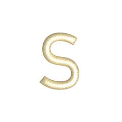 S alphabet letters gold foil isolated. Gold yellow metallic letter. Alphabetical font. Foil symbol. Bright metallic 3D