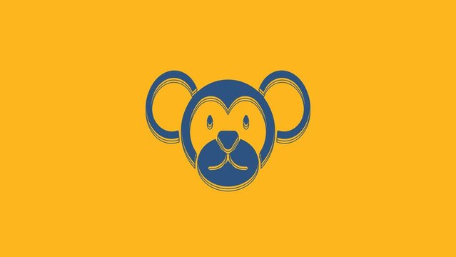 Blue Monkey icon isolated on orange background. Animal symbol. 4K Video motion graphic animation