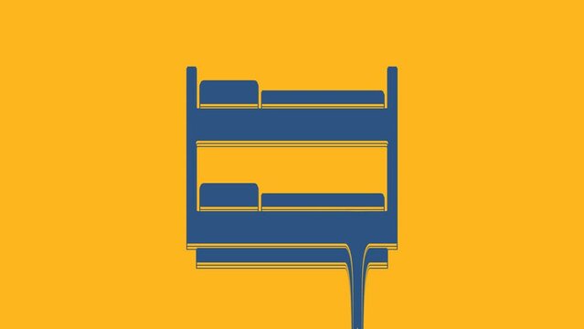 Blue Bunk bed icon isolated on orange background. 4K Video motion graphic animation