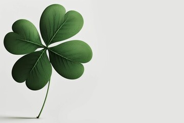 Lucky Shamrock with 4 Leaves, Copy Space, White BG, light background, Rare Four Leaf Clover, Saint Patrick, Four-Leaved Clover, St. Patrick's Day, Good Luck [Generative AI]