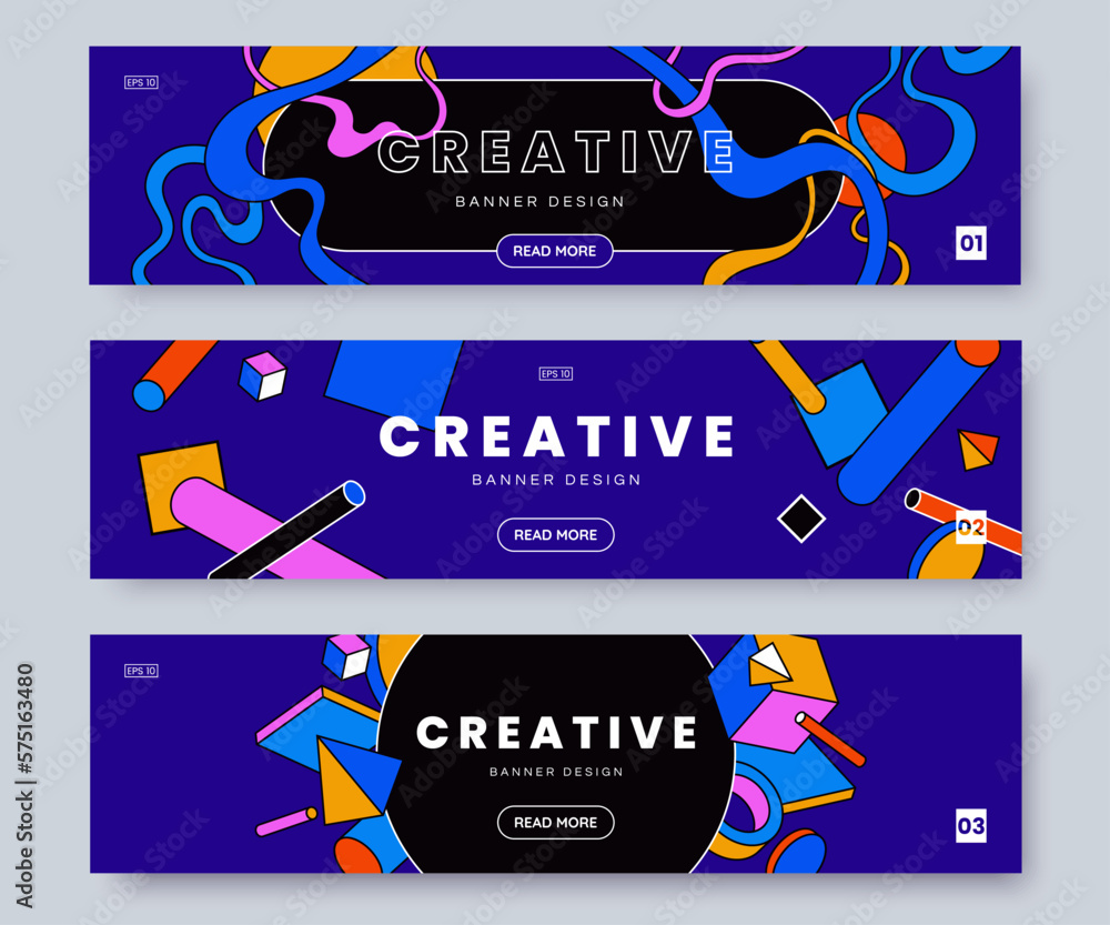 Poster web banner design with abstract surreal psychedelic graphics. horizontal background with colorful ge