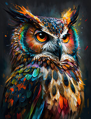  Colorful oil painting of an owl by generative AI