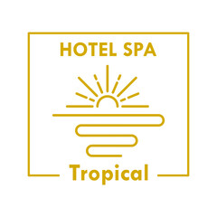 Hotel spa tropical with sunset logo template illustration