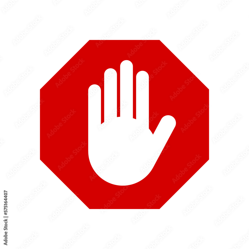 Aufkleber red stop hand block octagon sign or adblock or do not enter or forbidden icon. vector image.