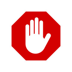 Red Stop Hand Block Octagon Sign or Adblock or Do Not Enter or Forbidden Icon. Vector Image. - obrazy, fototapety, plakaty