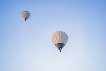 Beautiful hot air balloons over blue sky