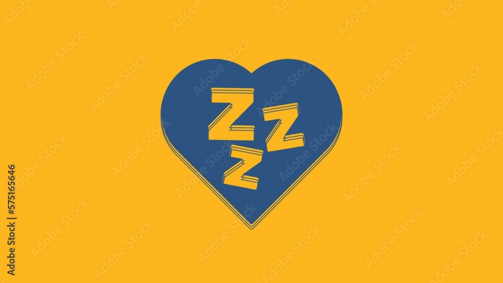 Poster blue sleepy icon isolated on orange background. sleepy zzz black talk bubble. 4k video motion graphi