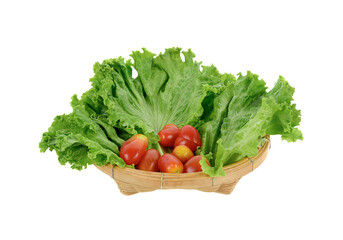 fresh lettuce leaves and tomatoes in the basket on   transparent png