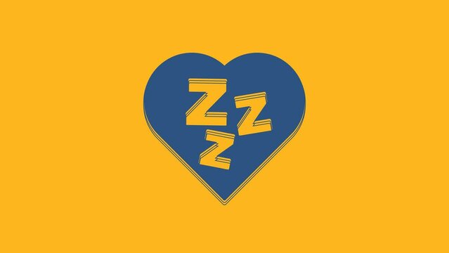 Blue Sleepy icon isolated on orange background. Sleepy zzz black talk bubble. 4K Video motion graphic animation