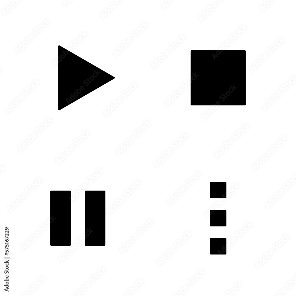 Aufkleber play stop pause details or settings icon set of round black and white button symbols. vector image.