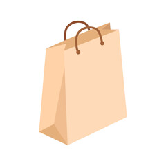 Craft paper bag in flat vector style. Hand drawn vector illustration shopping