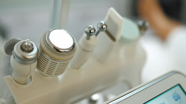 Ultrasound cavitation RF body shaping machine in a clinic - Cosmetology hardware. High quality 4k footage