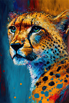 abstract multicolor portrait of a cheetah - generative ai
