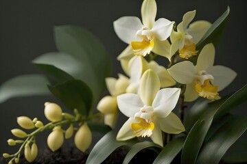 Naklejka na ściany i meble Dendrobium orchid, An Enchanting and Elegant Flower, a stunning addition to any home. The orchid's delicate petals and vibrant colors create a vivid and sophisticated presence. 