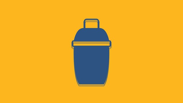 Blue Cocktail shaker icon isolated on orange background. 4K Video motion graphic animation