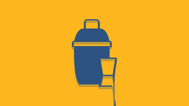 Blue Cocktail shaker with cocktail glass icon isolated on orange background. 4K Video motion graphic animation