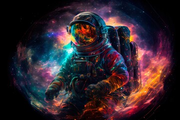 Obraz na płótnie Canvas An astronaut on an alien planet. A high-tech astronaut from the future. Generative AI Art