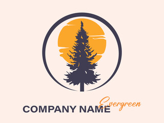 Vintage trees and forest silhouettes logo in monochrome style isolated vector illustration.
