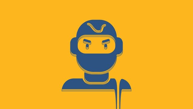 Blue Thief mask icon isolated on orange background. Bandit mask, criminal man. 4K Video motion graphic animation