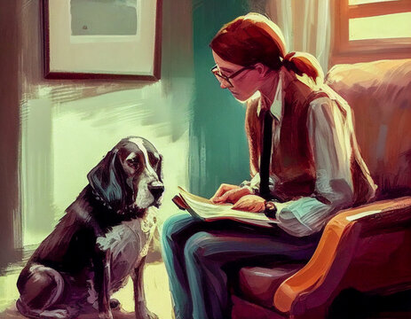 A Painting of a Dog talking to a Therapist | Generative AI