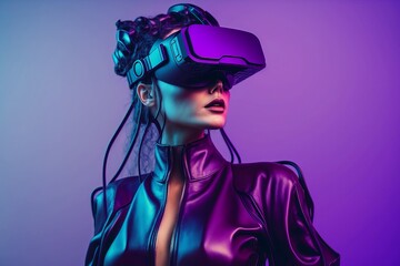 Sexy Girl in a Virtual Reality Headset, Created by Generative AI Technology
