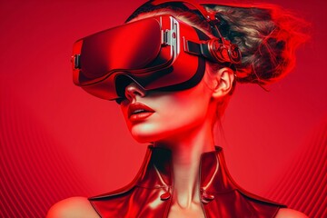 Sexy Girl in a Virtual Reality Headset, Created by Generative AI Technology