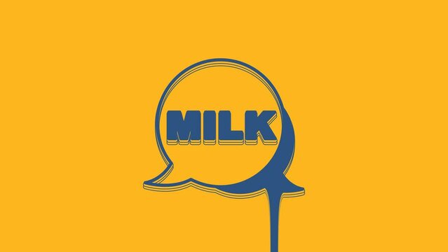 Blue Lettering milk icon isolated on orange background. Hand written design for label, brand, badge. 4K Video motion graphic animation