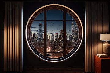 City skyline seen from the window of a luxury hotel room, generative ai - obrazy, fototapety, plakaty