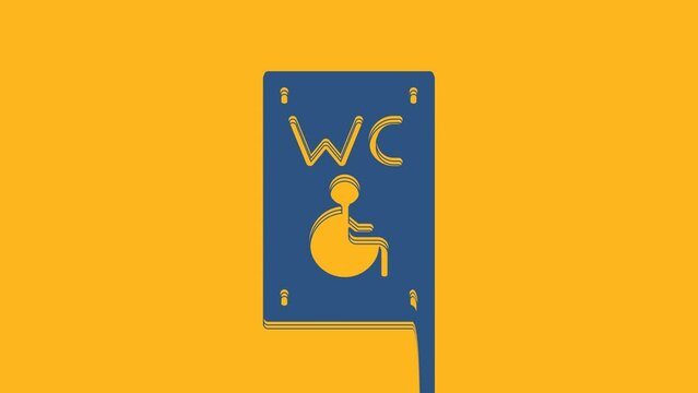 Blue Separated toilet for disabled persons icon isolated on orange background. Handicapped accessible male and female WC. 4K Video motion graphic animation