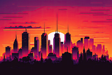 city skyline at sunset made with generative ai