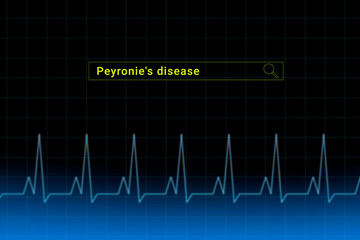 Peyronie's disease.Peyronie's disease inscription in search bar. Illustration with titled Peyronie's disease . Heartbeat line as a symbol of human disease.