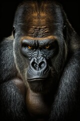 Naklejka premium Gorilla portrait closeup isolated on black illustrated using generative Ai