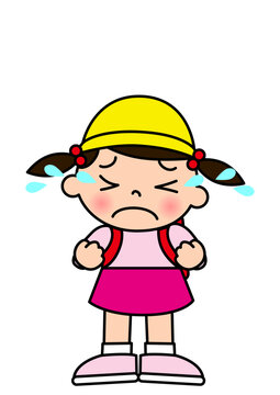 recommend clip art: 涙を流して泣く小学生の女の子のイラスト 全身正面