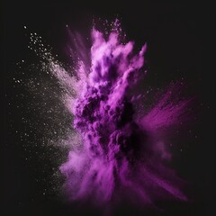 Purple color paint powder explosion on black background. Ai 